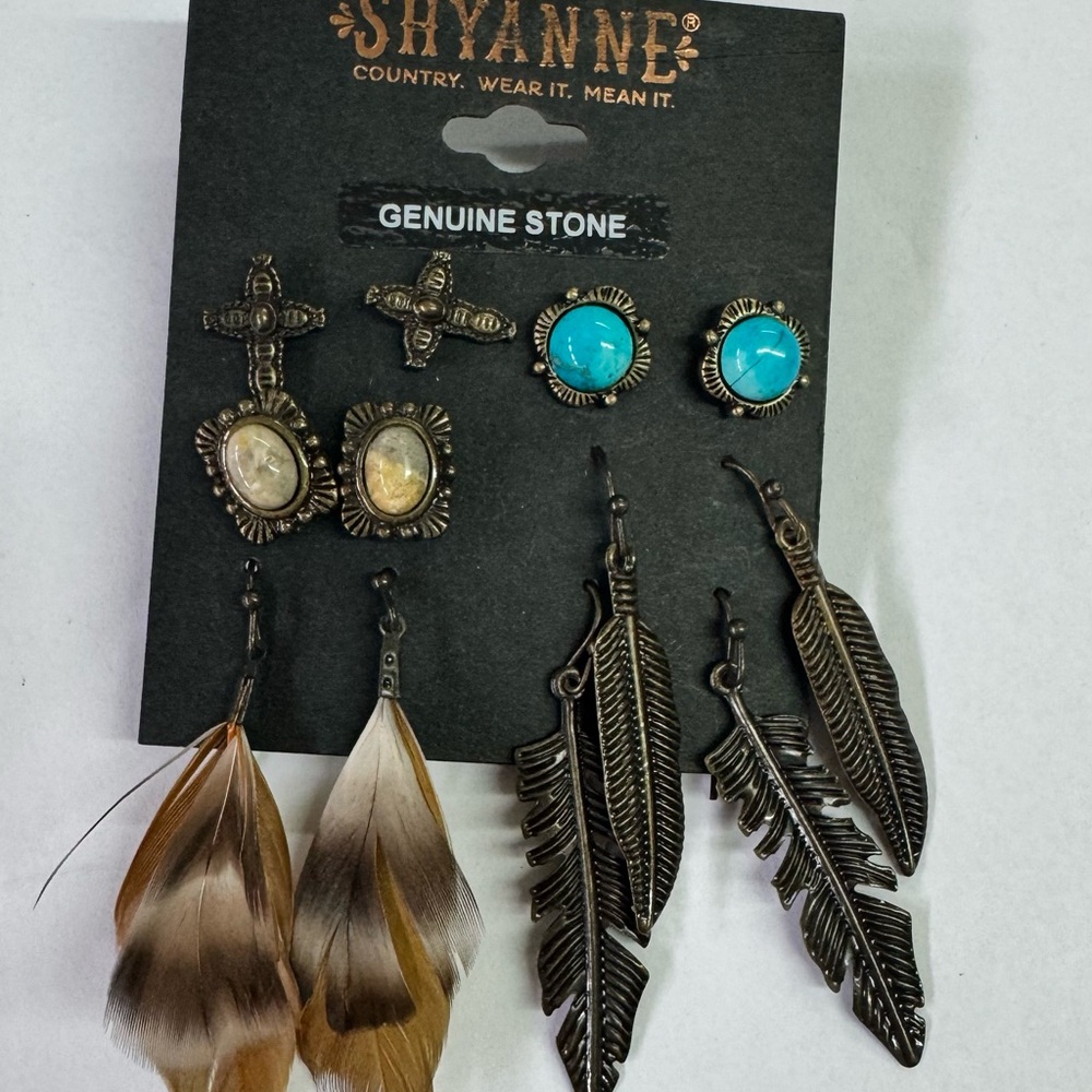 Shyanne Turquoise and Brown Feather Earring Set - Picture 3 of 4